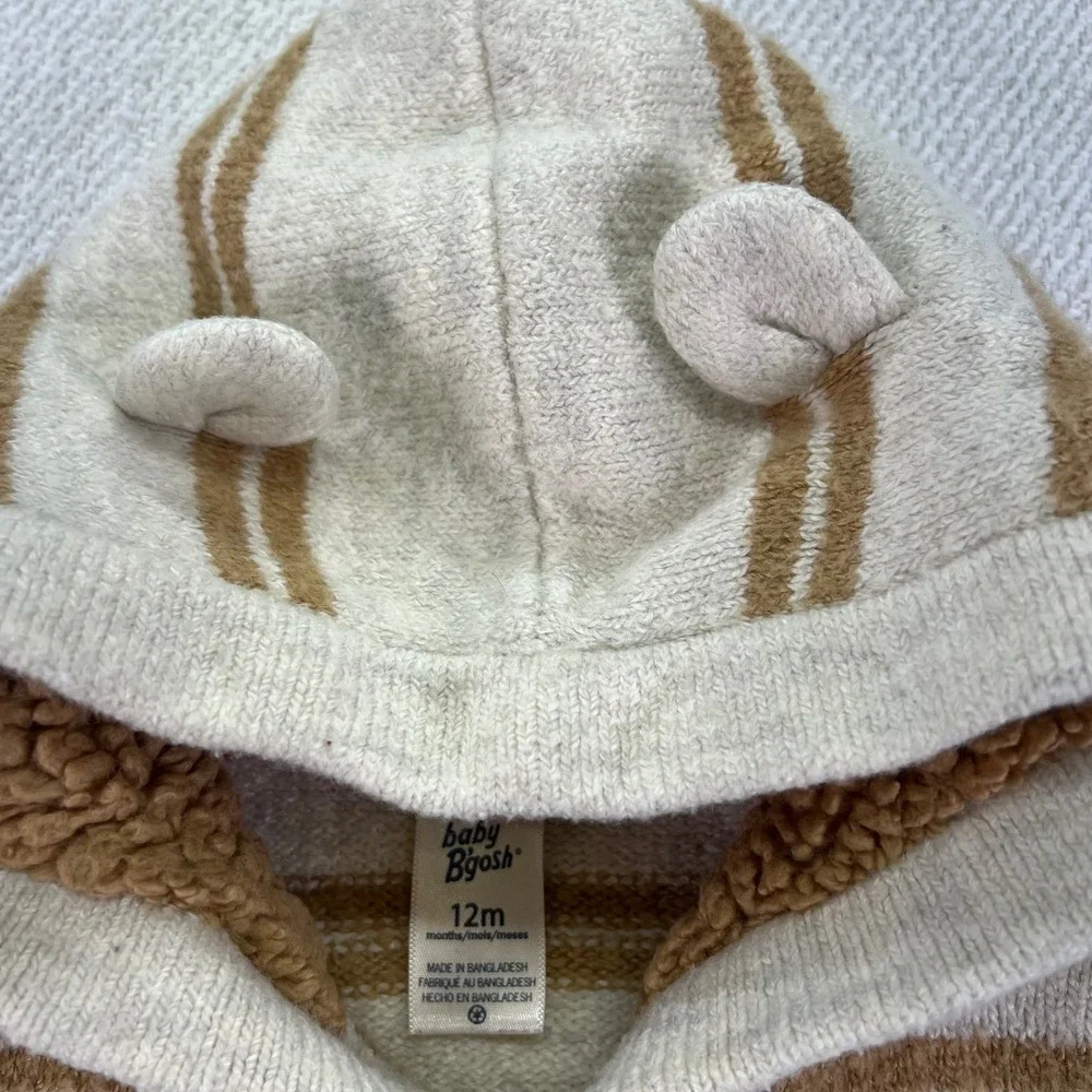 OshKosh Baby B'gosh Striped Knit‎ Hoodie and Pants Set Kids 12M Teddy Ears Soft